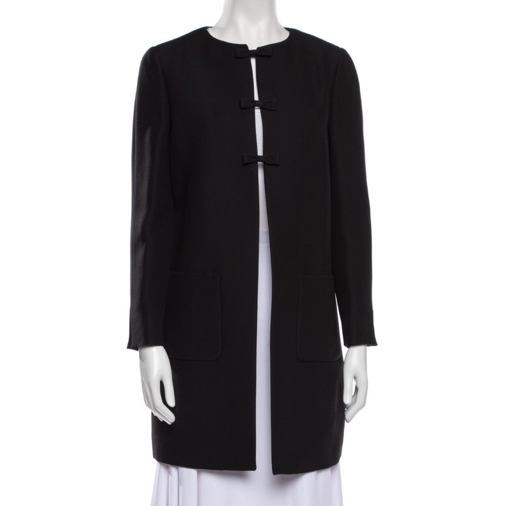 Miu Miu black bow wool and silk coat Sz S